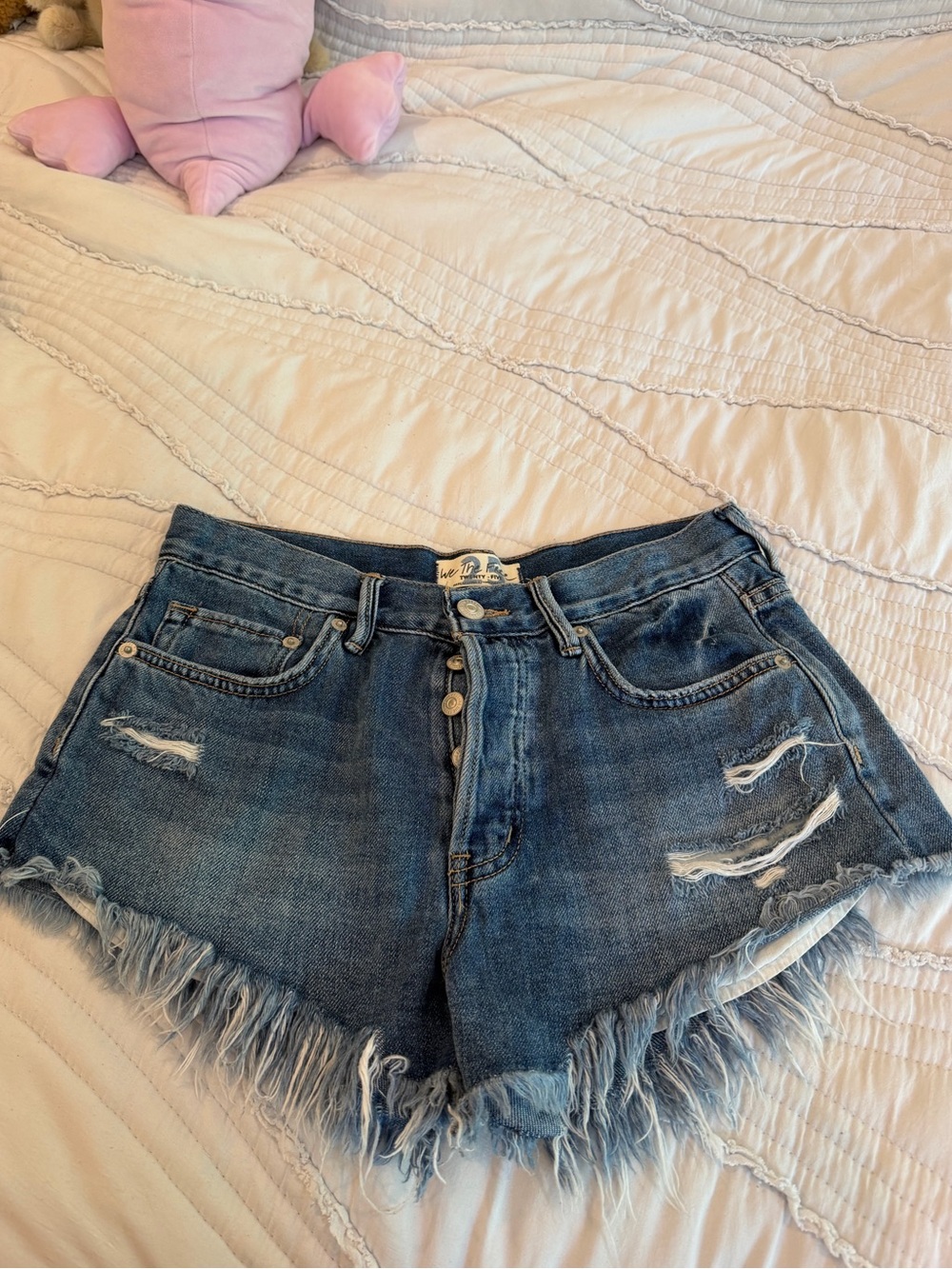 Free People We The Free Blue Distressed Denim Shorts
